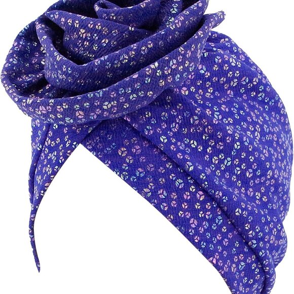 Shiny Flower Turban Shimmer Chemo Cap Hairwrap Headwear Beanie Hair Scarf - Picture 1 of 7